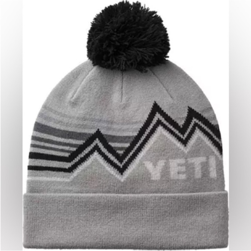 NWT! Yeti Gray and Black Pom-Pom Beanie